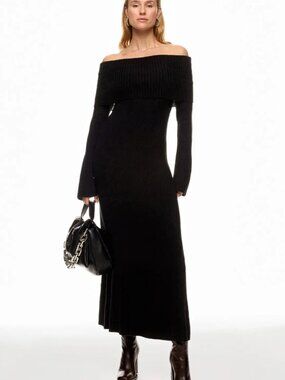 MAJE Women's Repos Off the Shoulder Knit Maxi Dress Size 36/US6 In Black